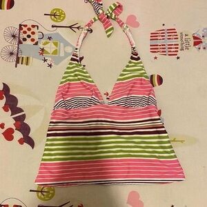VTG Pink and green striped tie back halter top